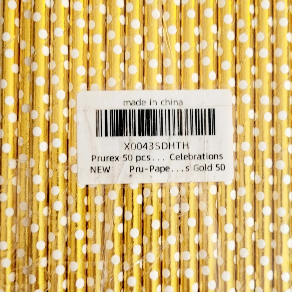 Gold+White Polka Dot Paper Straws